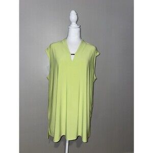 Jones New York 1X Signature Lime Green Sleeveless Top Stretch Chic V-Neck